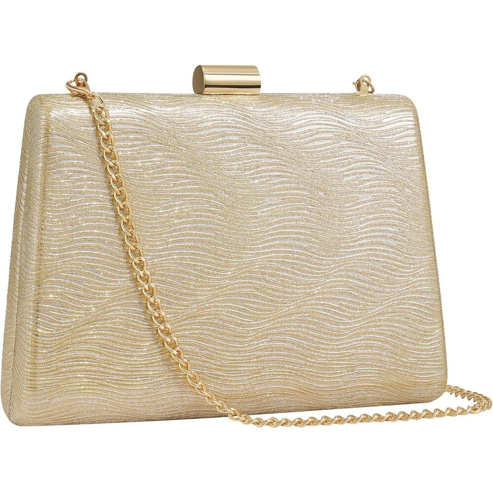 ⚡ Women's Detachable Chain Sparkly Evening Formal Parties Gold Clutch Bag